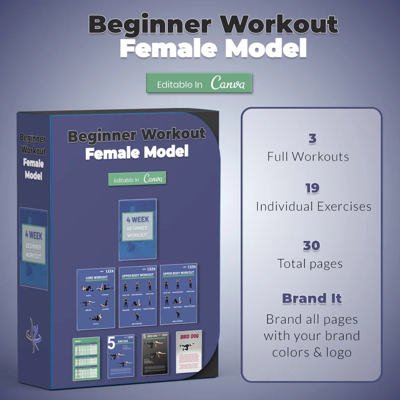 Beginner Workout Program for Women – 3 Month Plan (Editable Canva Template)