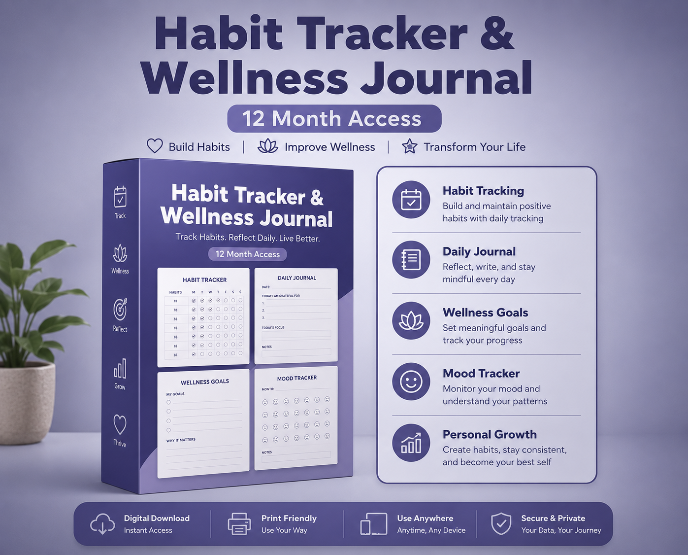 Habit Tracker & Wellness Journal – 12 Month Access