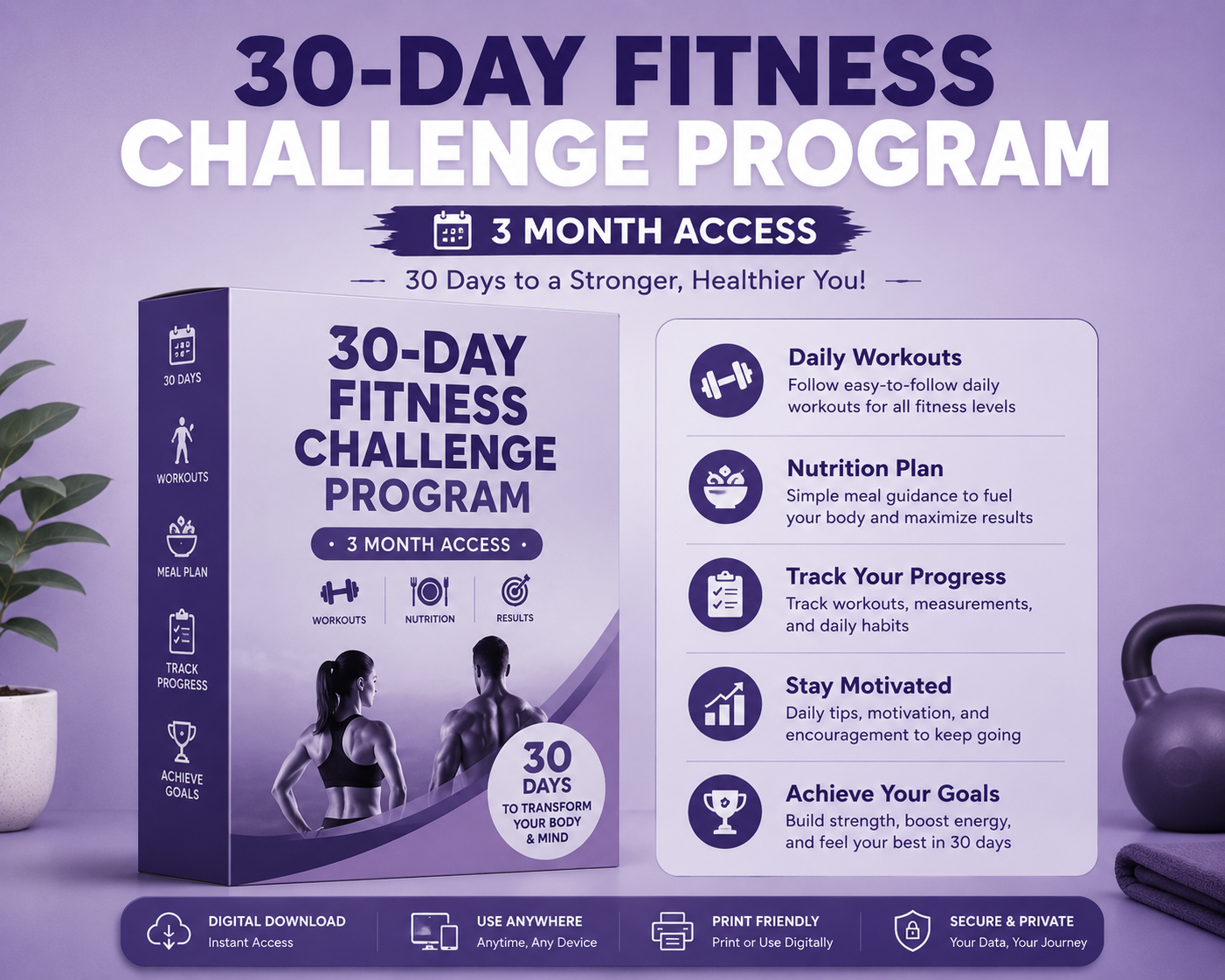 30-Day Fitness Challenge Program – 3 Month Access